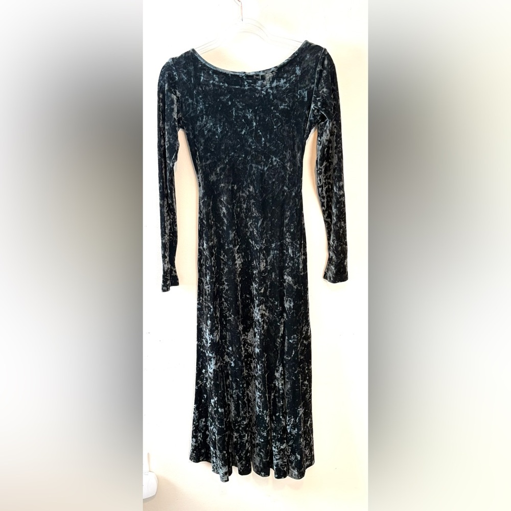 Vintage 90s Betsey Johnson crushed velvet Hunter green midi dress - Picture 3 of 8